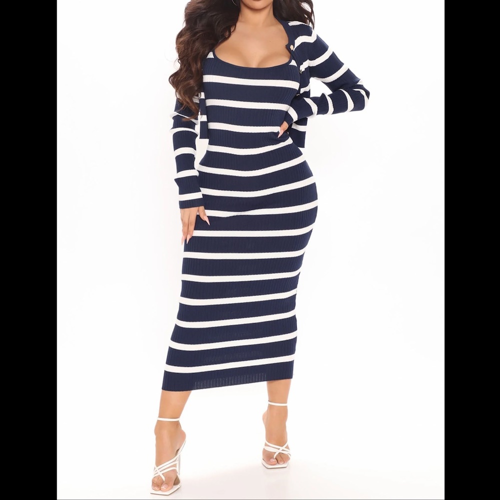 NB Stripe sweater midi dress set combo